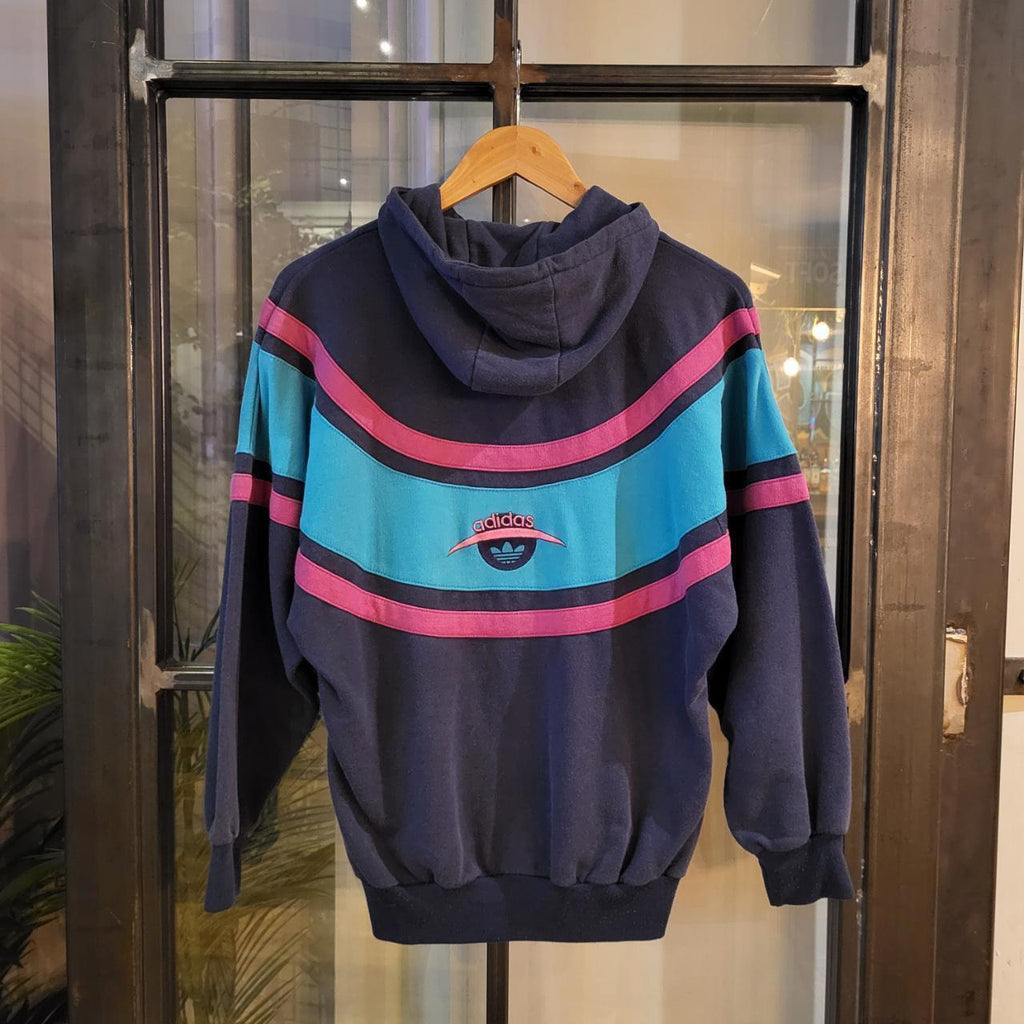 SWT221 - Vintage Retro Essential Adidas Originals Full Zip Up Hoodie sweatshirt with embroidered front and back logos