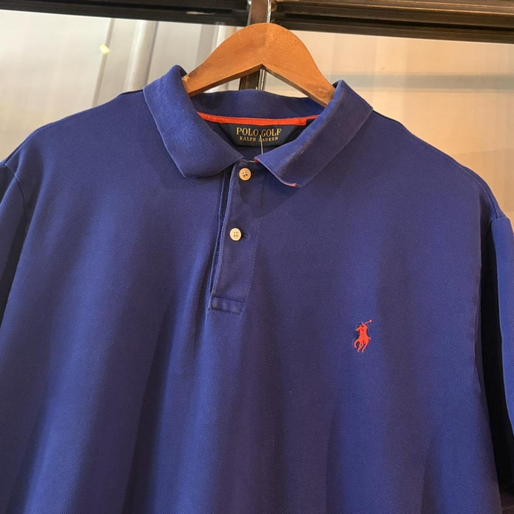 POL583F - Vintage Retro Ralph Lauren Blue Polo Shirt Short Sleeve collared button up top  #Y2K #preppy #chiefkeef #oldmoney #ralphlauren