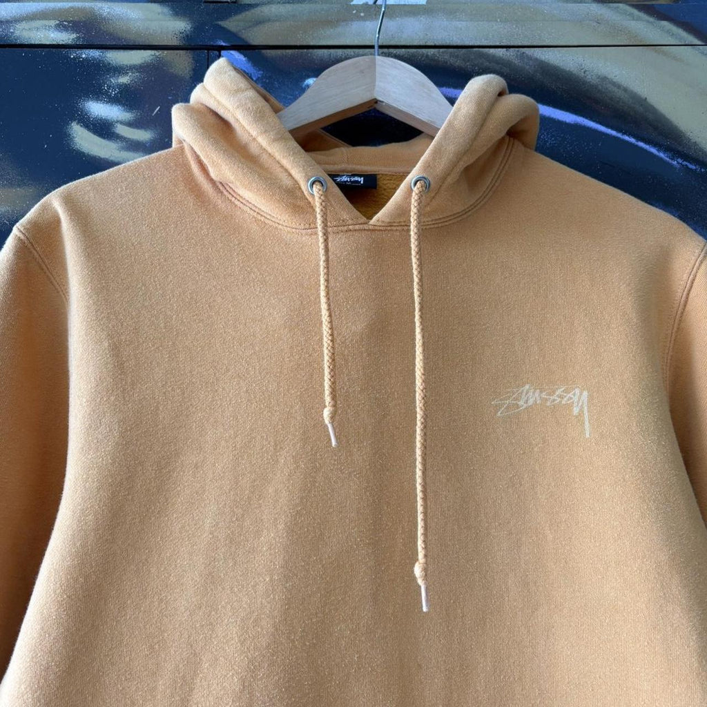 Stüssy Hoodie Mens Medium Pastel Orange Script Logo Sweatshirt Jumper Top Streetwear Skate 90s Y2K