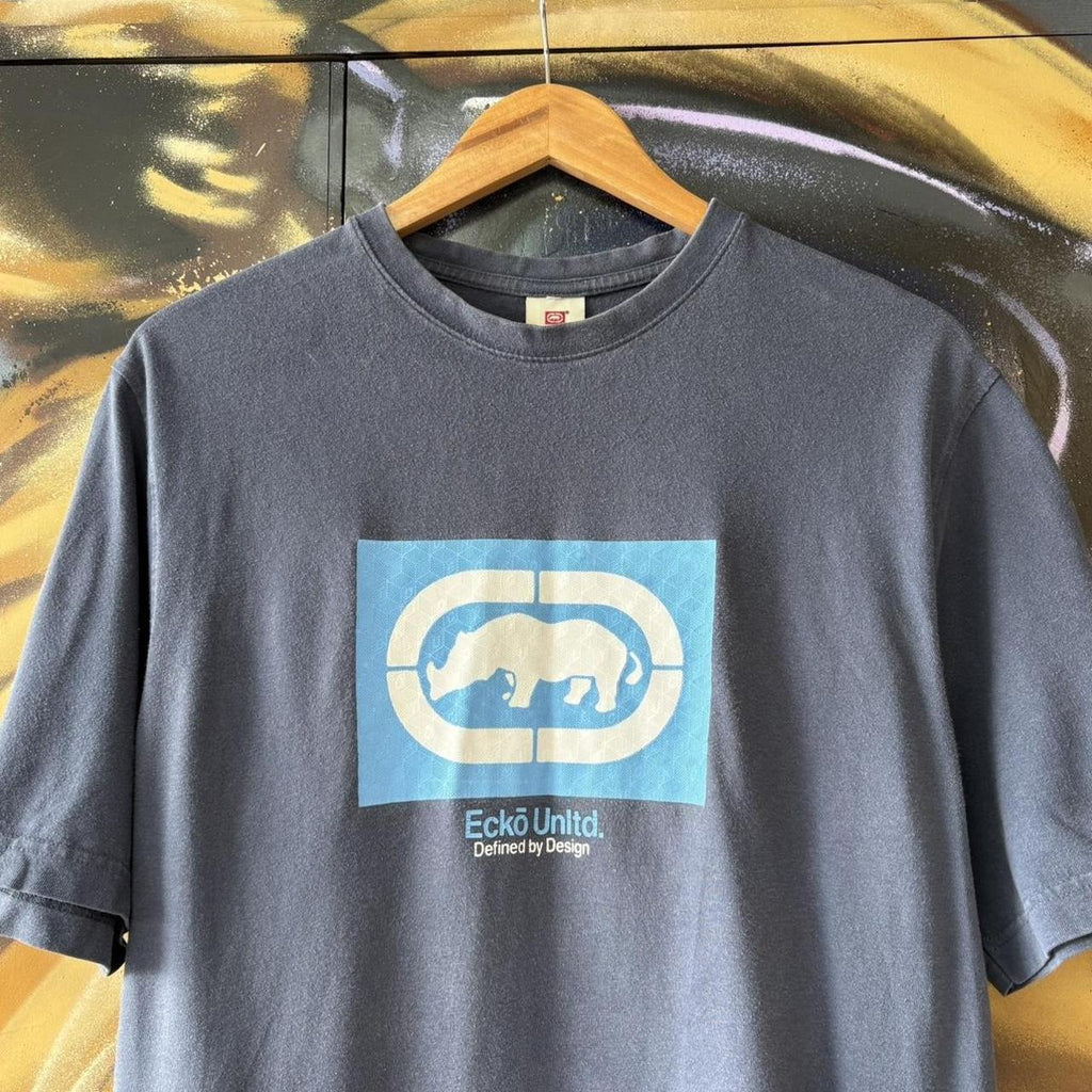 Vintage Ecko Unlimited T Shirt Tee Mens Large Blue Spellout Logo Graphic Skate Top Hip Hop 90s Y2K