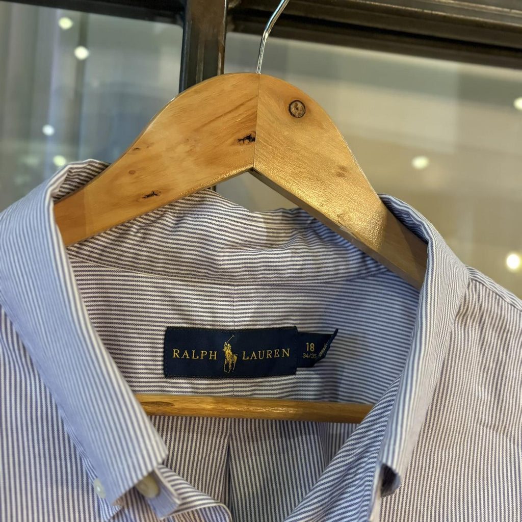 RLS211F - Vintage Ralph Lauren Purple Pinstripe Longsleeve collared button up polo shirt top #Y2K #preppy #chiefkeef #smartcasual #oldmoney