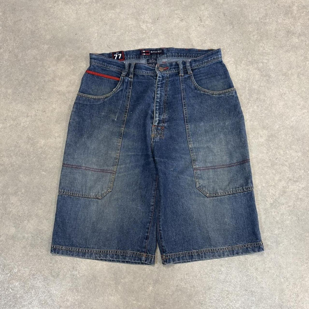 Vintage Dark Blue Wash Bugle Boy Jorts Mens 34” Baggy Wide Leg Skate Surf Denim Jean Shorts Hip Hop Streetwear Y2K