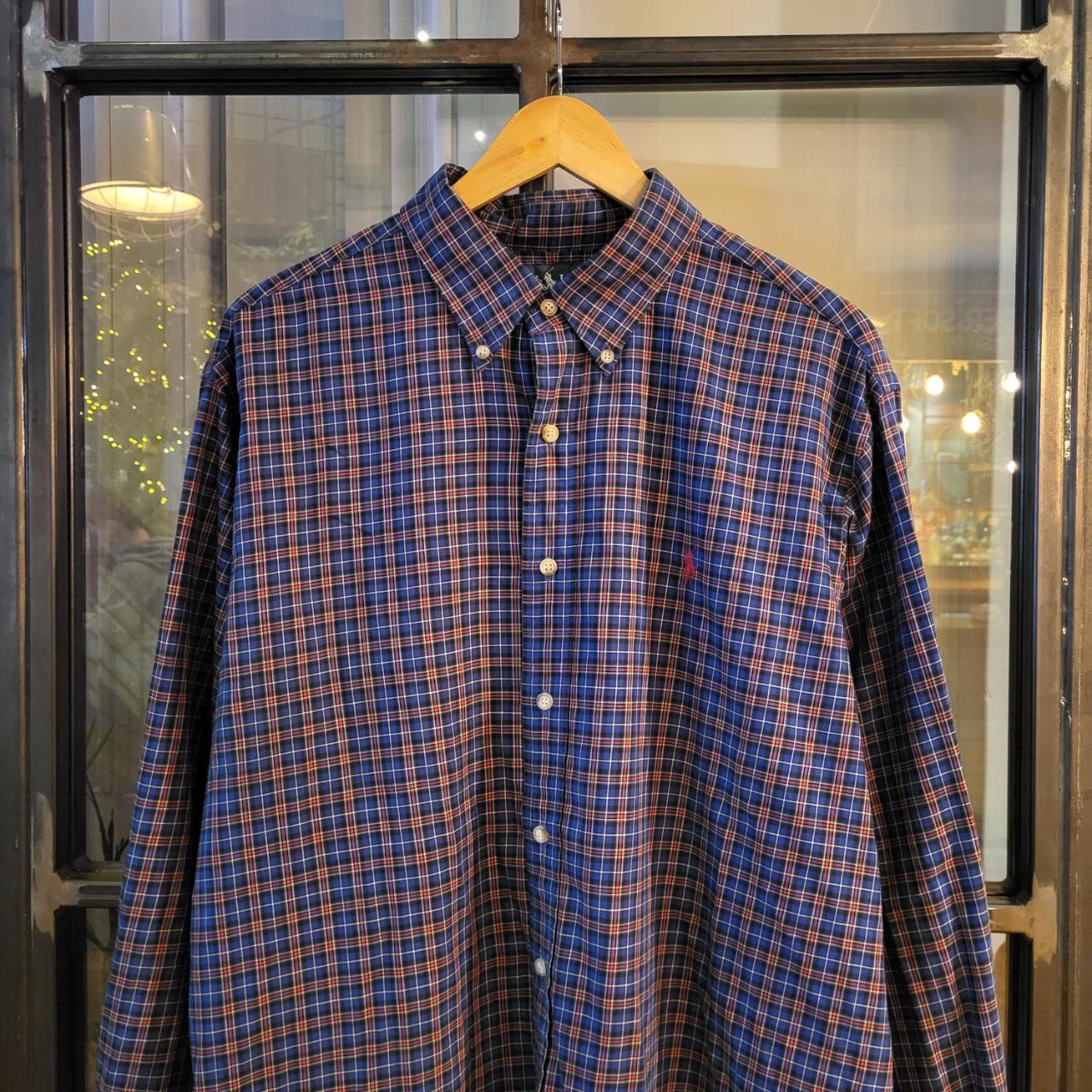RLS053 - Vintage Ralph Lauren Navy Red Checkered Button Up Shirt Longsleeve collared top #Y2K #preppy #smartcasual #golf #oldmoney