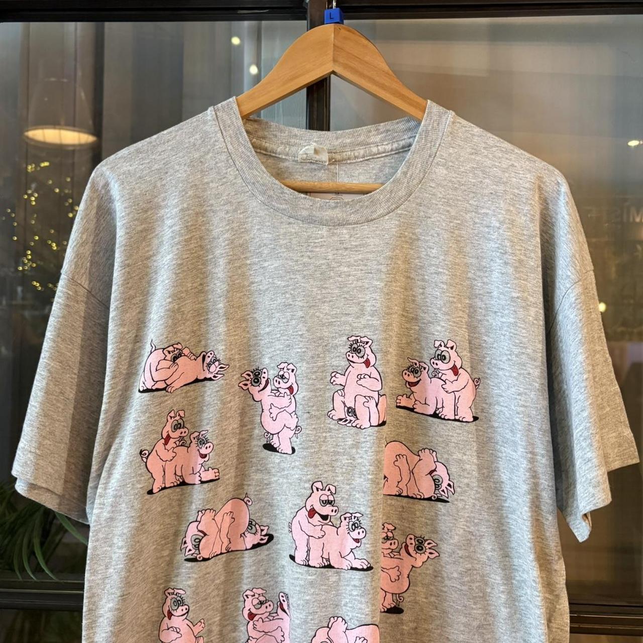 Vintage Essential Grey Pigs Sex Positions Funny Graphic Print Top Tee T-shirt fashion victim #90s #graphic #top #pigs #y2k