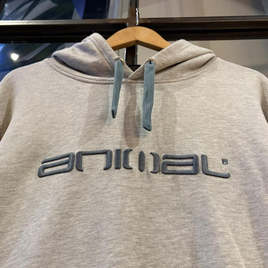 MES1812M-P - Vintage Retro Essential Grey Animal Sweatshirt Hoodie with embroidered spell out centre logo #90s #sportswear #essential #animal #y2k