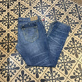 0325D13UF - Vintage retro essential True Religion Blue Wash Denim Jeans Trousers pants with gold contrast logo detailing stitching #denim #truereligon #slimfit #embroidered #contraststitching