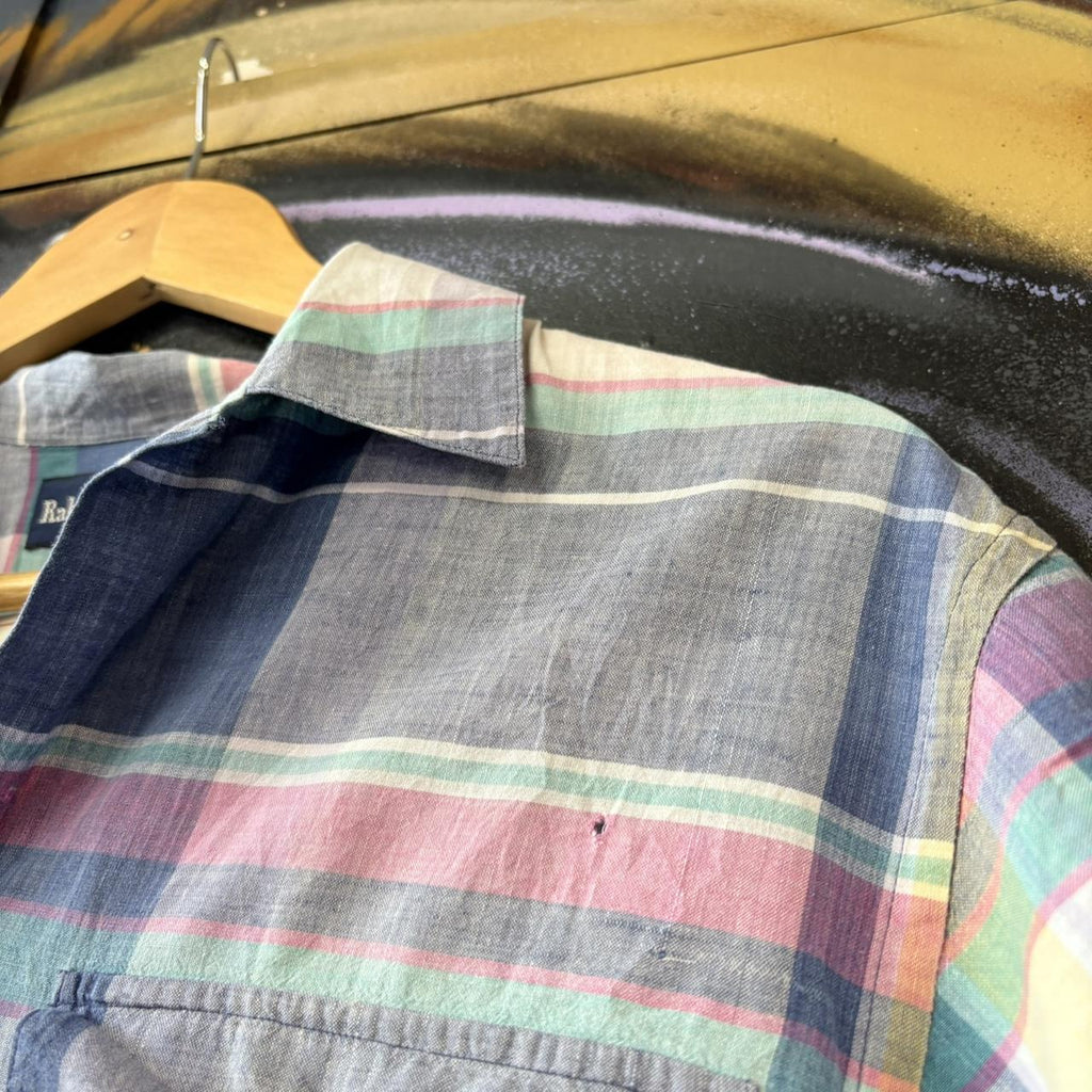 BR1912ALM-P - Vintage Ralph Lauren Blue Check short sleeve camp collar double pocket button up polo shirt top #Y2K #preppy #chiefkeef #smartcasual #oldmoney