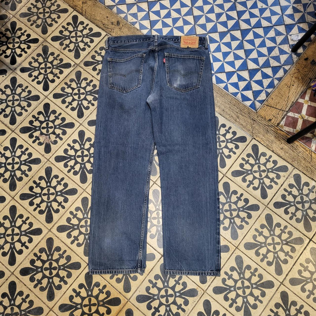 TRW274 - Vintage retro essential adult Levi's 505 Blue wash Baggy Overszied Trousers Jeans Denim pants with embroidered embroidery label carpenter casual workwear wide leg skate 90s Y2K style