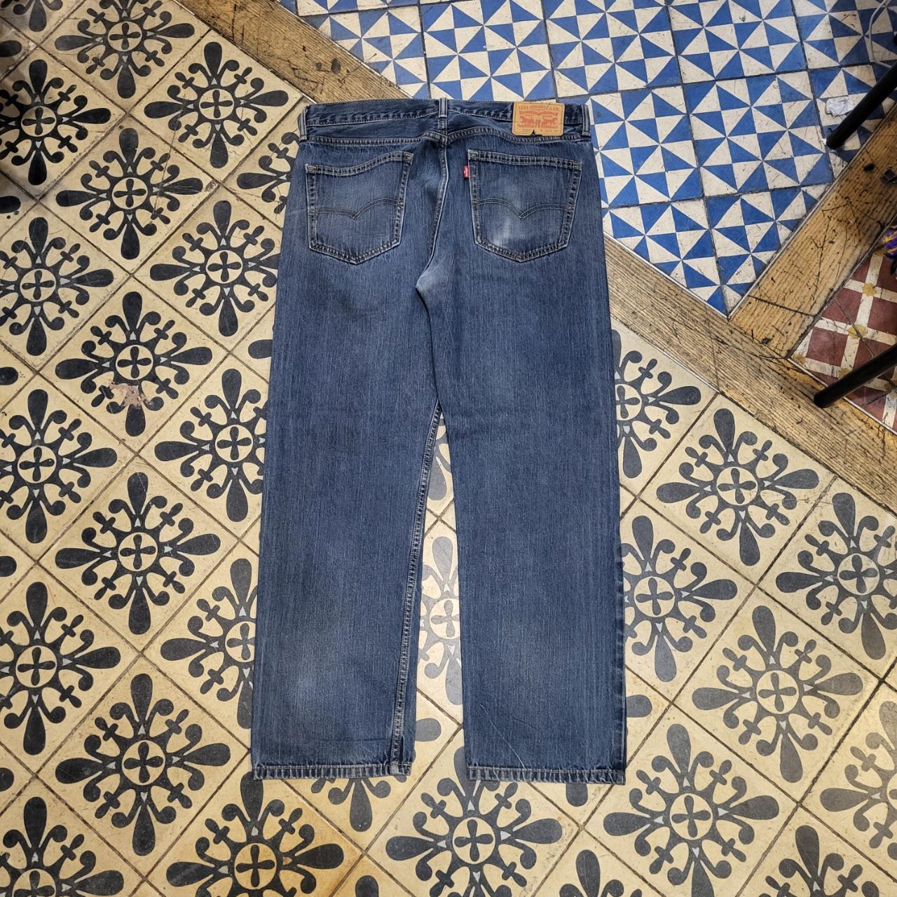 TRW274 - Vintage retro essential adult Levi's 505 Blue wash Baggy Overszied Trousers Jeans Denim pants with embroidered embroidery label carpenter casual workwear wide leg skate 90s Y2K style