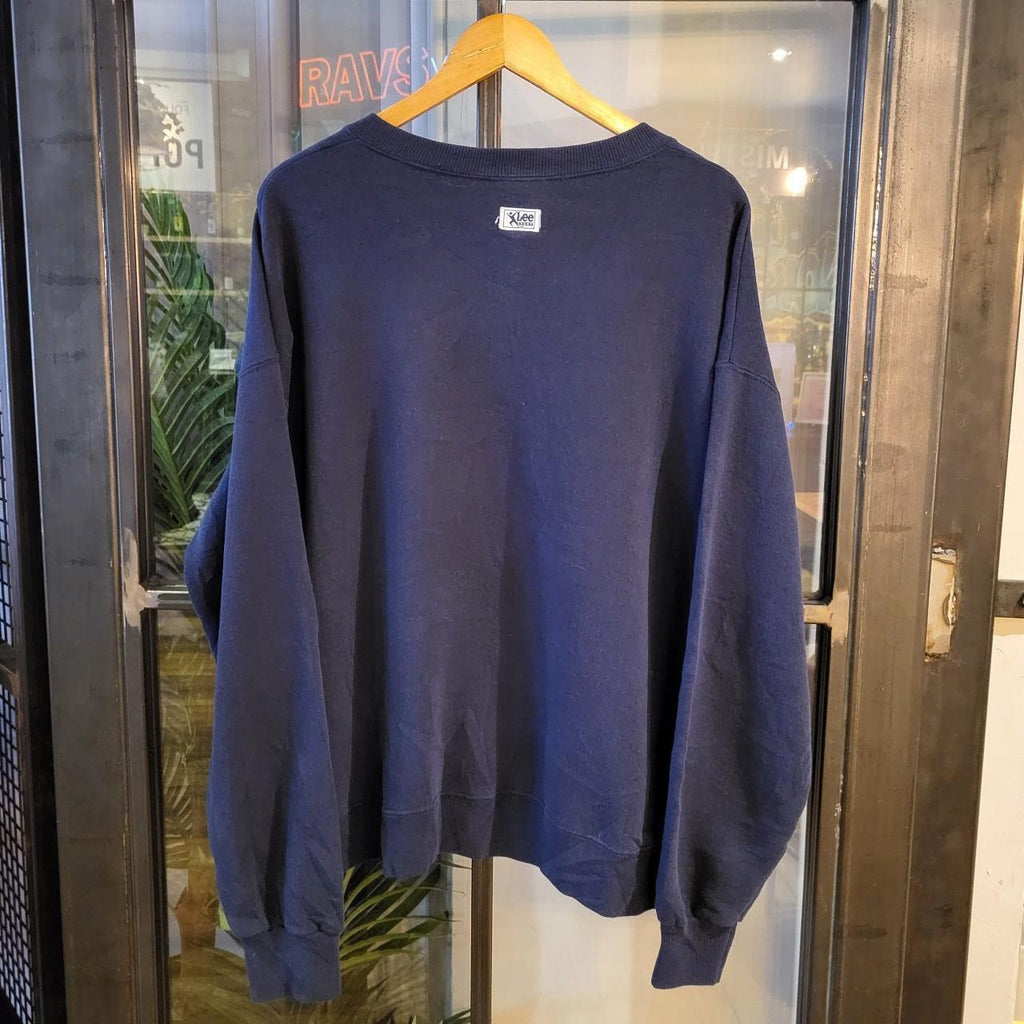 SWT077 - Vintage retro navy blue essential MLB Lee Sport Cleveland Indians 1995 champions baseball sweatshirt jumper crewneck with front graphic 90s wide boxy fit #mlb #cleveland #casual #sportswear