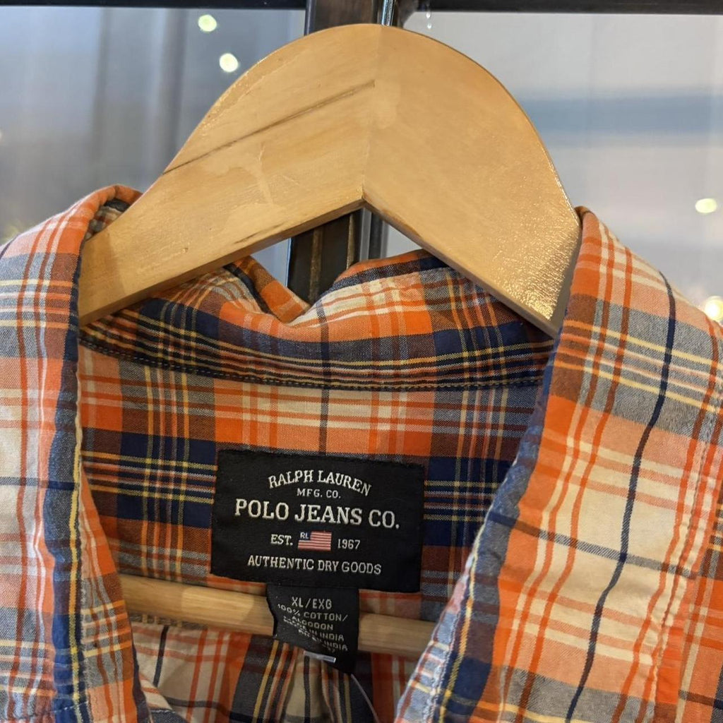 BR1209BG-F - Vintage Ralph Lauren Orange Check Longsleeve collared button up polo shirt top #Y2K #preppy #chiefkeef #smartcasual #oldmoney