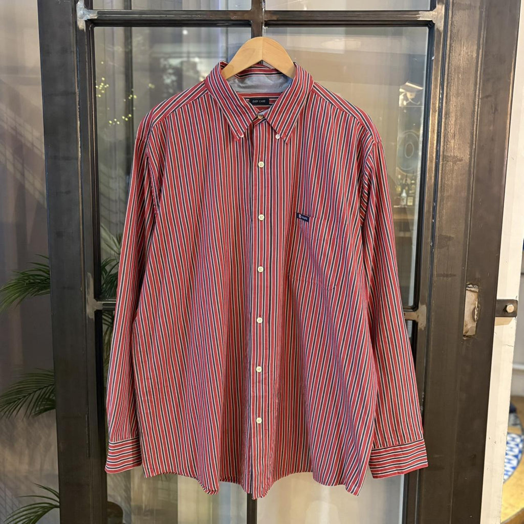 RLS206F - Vintage Ralph Lauren Chaps Red Striped Longsleeve collared button up polo shirt top #Y2K #preppy #chiefkeef #smartcasual #oldmoney