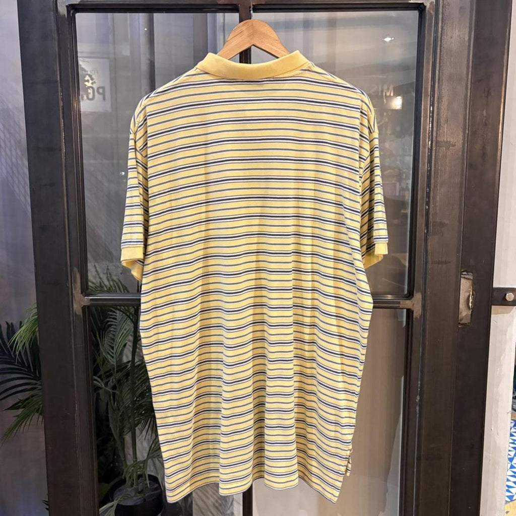 Vintage Retro Ralph Lauren Butter Pale Yellow and Light Blue Striped Polo Shirt Short Sleeve collared button up top  #Y2K #preppy #chiefkeef #oldmoney #ralphlauren