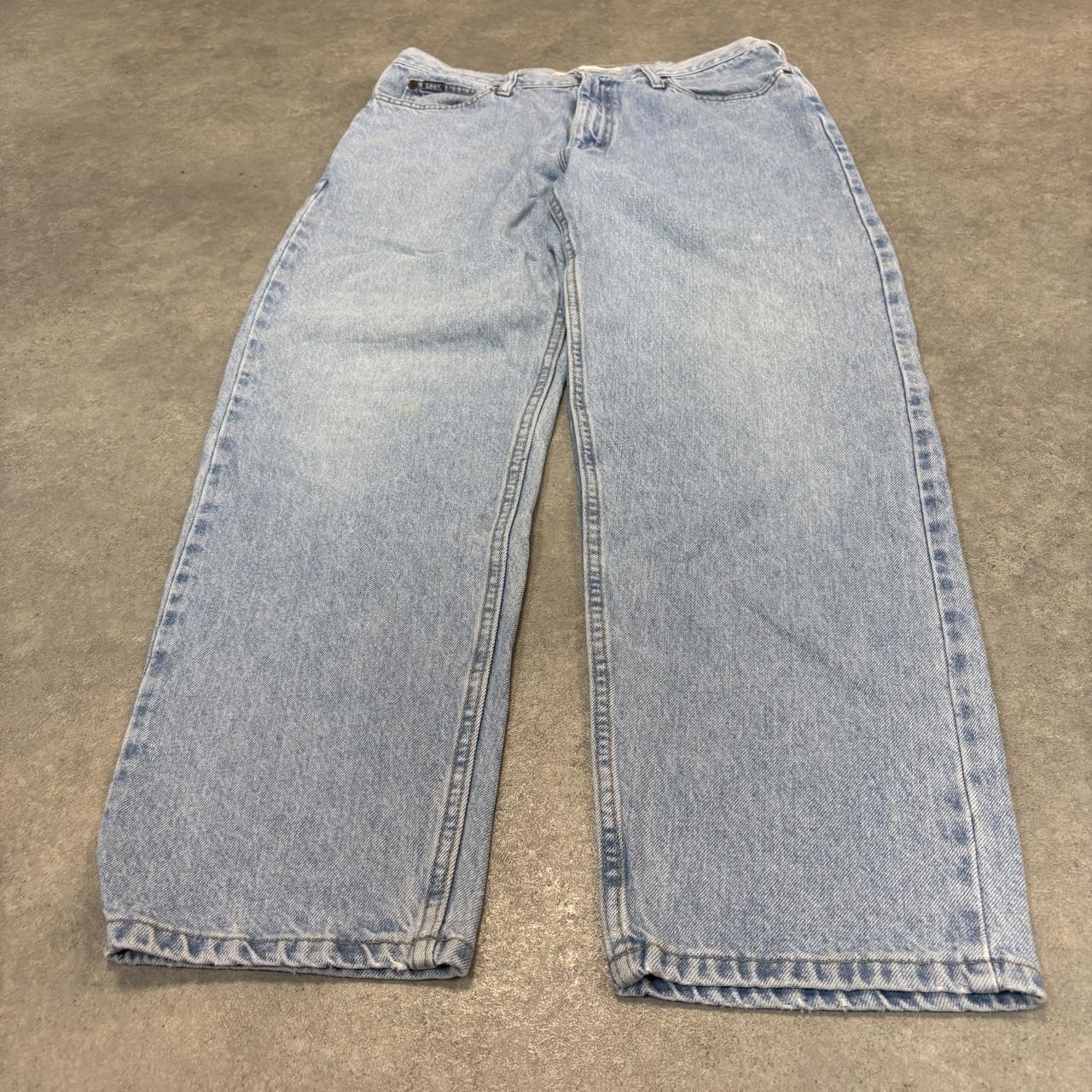 Vintage Lee Jeans Mens 34x30 Light Blue Wash Denim Wash Relaxed Straight Leg Trousers Cowboy Western USA 90s Y2K