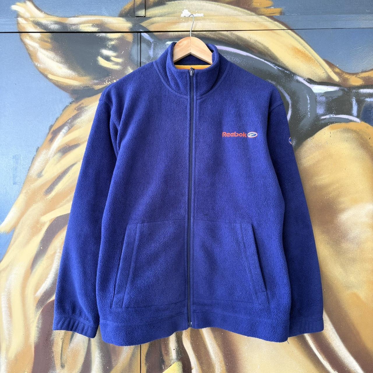 Vintage Retro Essential Navy Reebok Full Zip Up Fleece Jumper Sweatshirt with  embroidered patch logo #90s #sportswear #essential #y2k #reebok