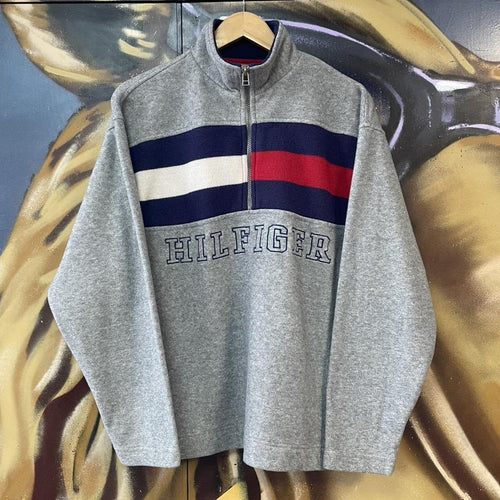 90s Tommy Hilfiger Big Flag Logo Spellout Quarter Zip Fleece Sweatshirt