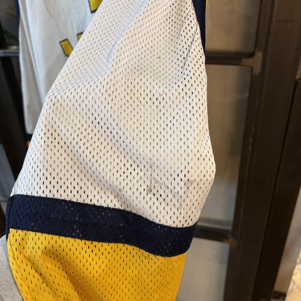 0125B22F - Vintage Retro Essential White and Yellow Michigan Wolverines College Hockey Mesh Jersey Shirt top #blokecore #sportswear #michigan #college #hockey