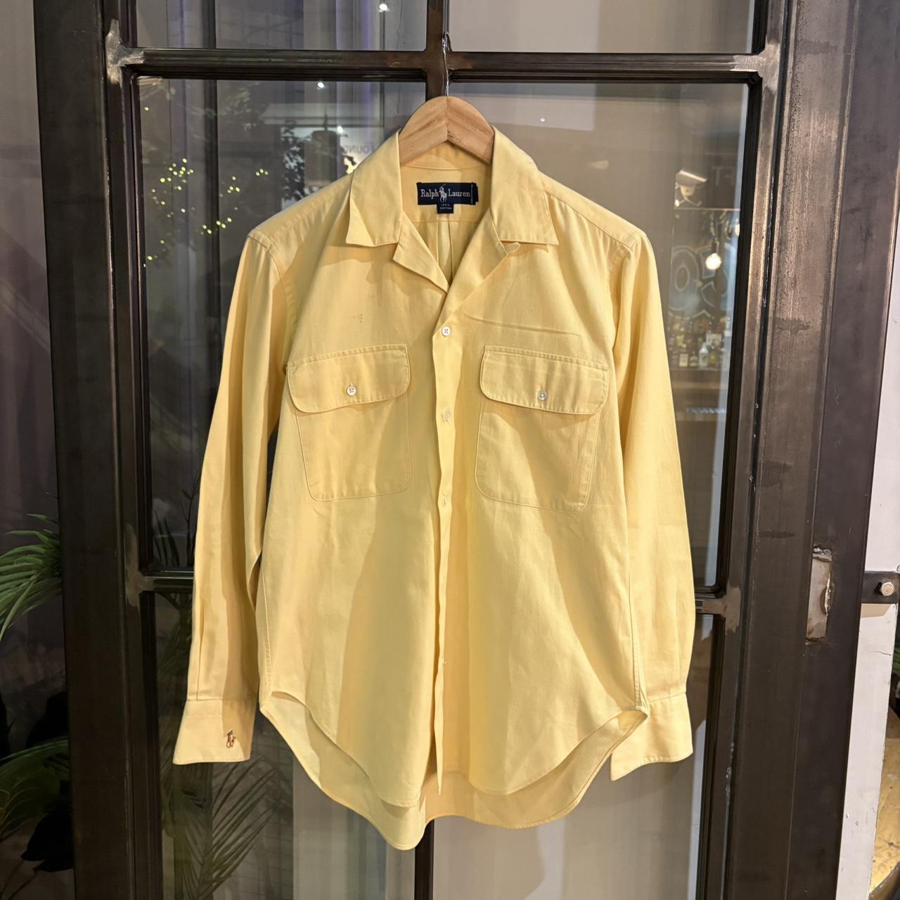 RLS124-P - Vintage Ralph Lauren Pale Yellow Plain Longsleeve collared button up shirt top #Y2K #preppy #chiefkeef #safari #oldmoney