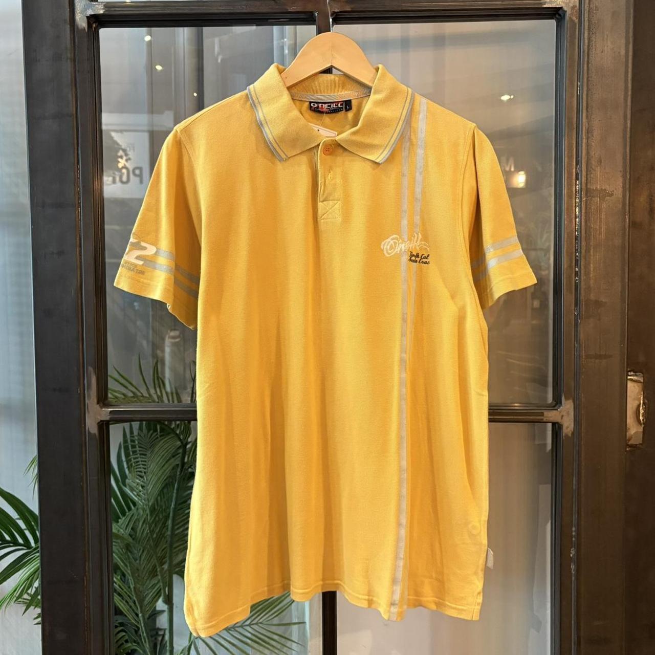 Vintage O’Neill Polo Shirt Mens Large Bright Yellow Stripe Surf Skate Collar Top Tee Y2K 90s 2000s