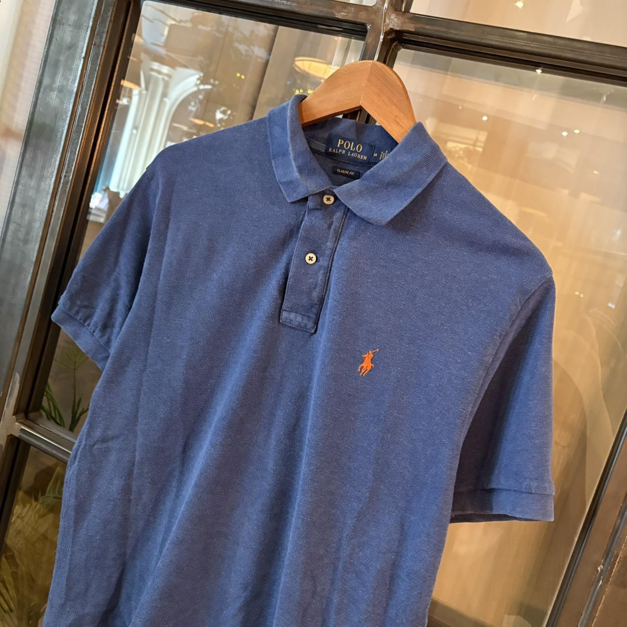 POL402F-P - Vintage Retro Ralph Lauren Blue Plain Polo Shirt Short Sleeve collared button up top  #Y2K #preppy #chiefkeef #oldmoney #ralphlauren