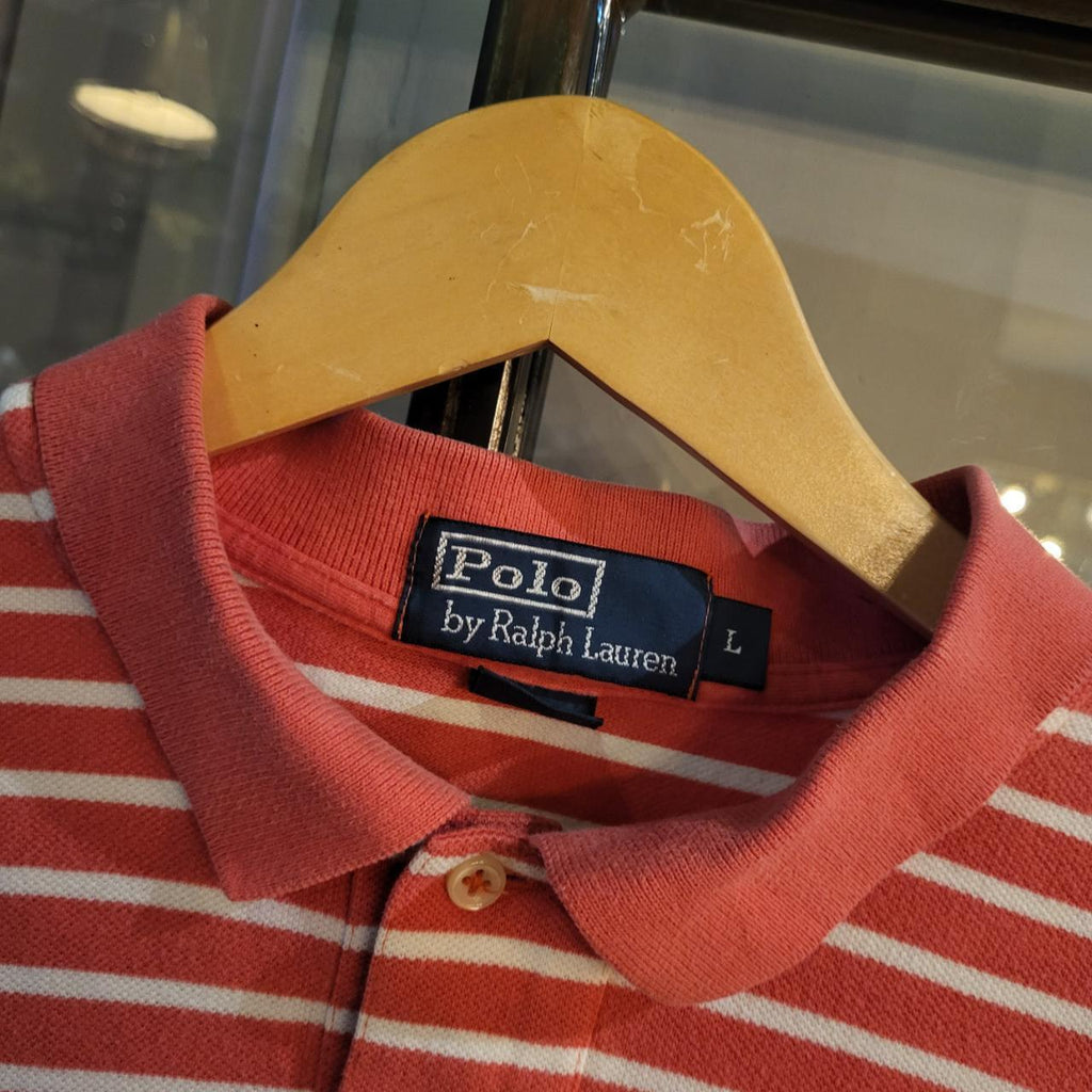 POL148 - Vintage Ralph Lauren Pink Striped Polo Short Sleeve collared button up top #Y2K #preppy #chiefkeef #golf two tone
