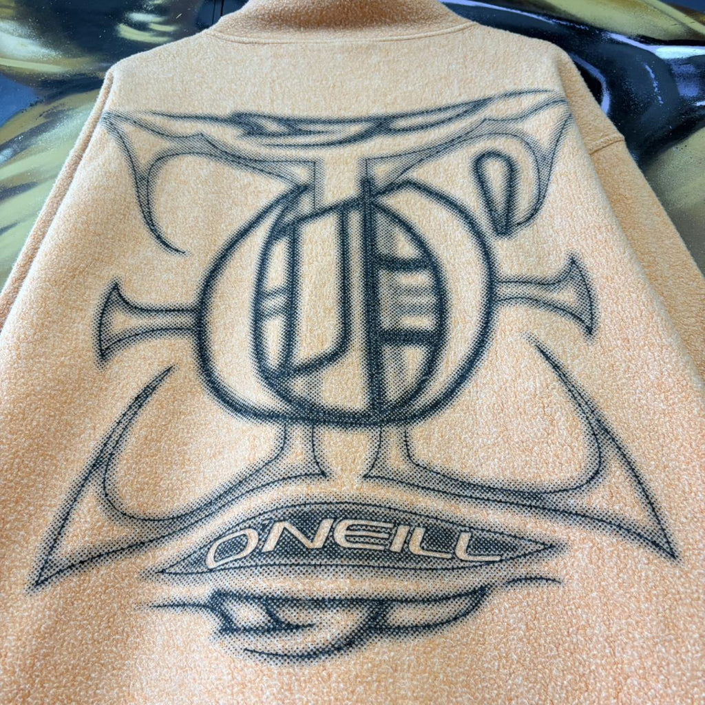 MES1102AW-U - Vintage Retro Essential Peach O’Neill Fleece Mock / Roll Neck Jumper Sweatshirt with embroidered spell out logo #90s #surfer #skater #y2k #oneill