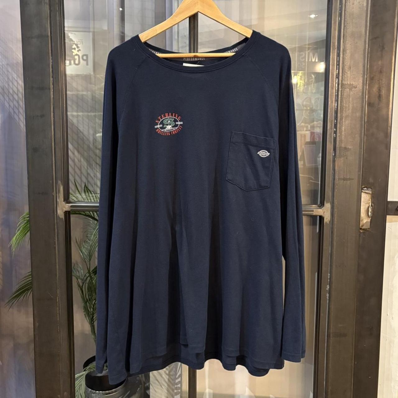 BR2306NH-F - Vintage Retro Essential Navy Dickies Longsleeve Pocket Graphic Print Sterling Drilling Company and Logo Top Tee T-shirt #skater #workwear #dickies #y2k #graphic