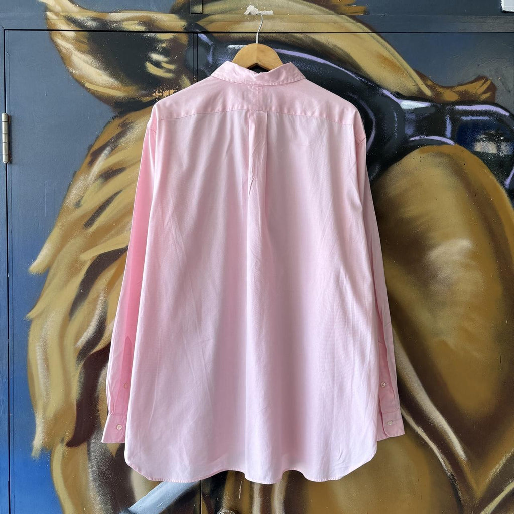 Vintage Ralph Lauren Polo Shirt Mens XL Plain Pink Preppy Pony Logo Collared Button Up Top Y2K 90s