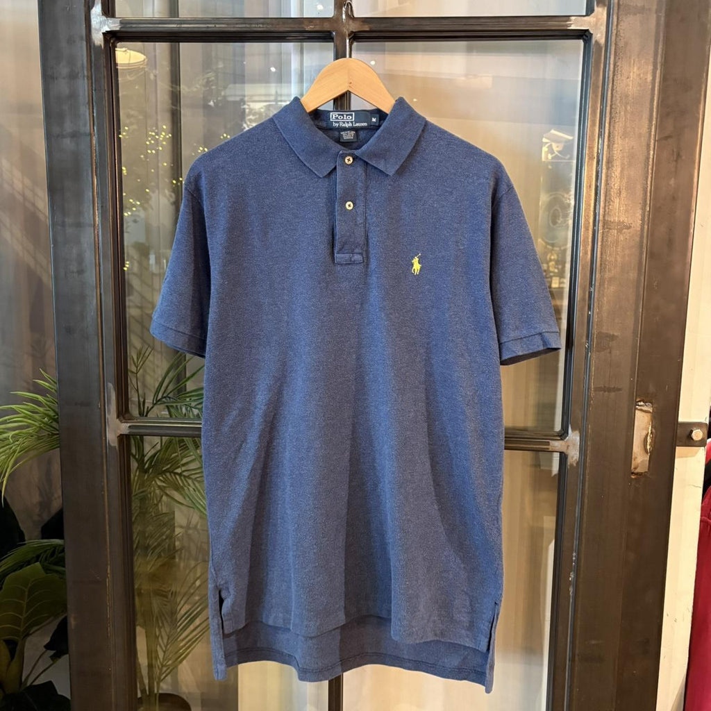 POL405F-P - Vintage Retro Ralph Lauren Blue Plain Polo Shirt Short Sleeve collared button up top  #Y2K #preppy #chiefkeef #oldmoney #ralphlauren