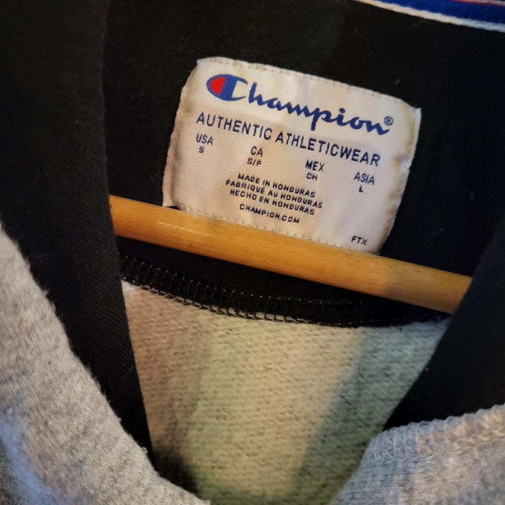 SWT308 - Vintage Retro Essential adult Champion Grey Hoodie sweatshirt jumper crewneck with big graphic 'Play Like A Champion' spellout centre chest embroidered logo 90s y2k style