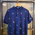 POL105 - Vintage Ralph Lauren Navy Polo Shirt Short Sleeve collared button up top 90s Y2K Old Money Preppy Smart Casual style with all over RL New York 1967 embroideredy