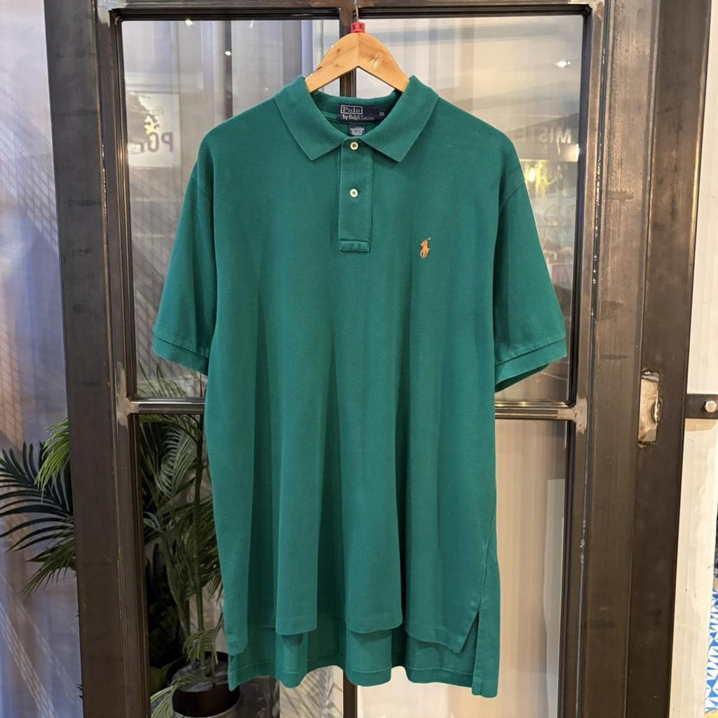BR1912BK-F - Vintage Retro Ralph Lauren Plain Green Polo Shirt Short Sleeve collared button up top  #Y2K #preppy #chiefkeef #oldmoney #ralphlauren