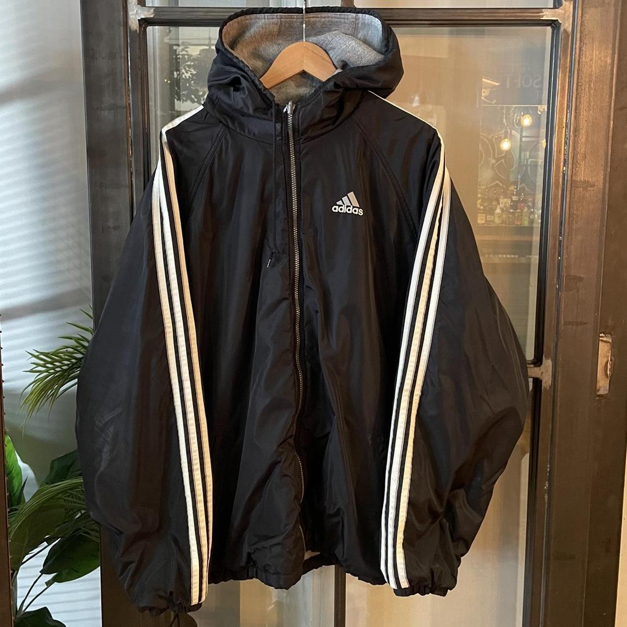 JCF000-U - Vintage essential adidas grey reversible full zip jacket coat sweatshirt lining and windbreaker reverse #adidas #3stripes #reversible #jacket #fullzip