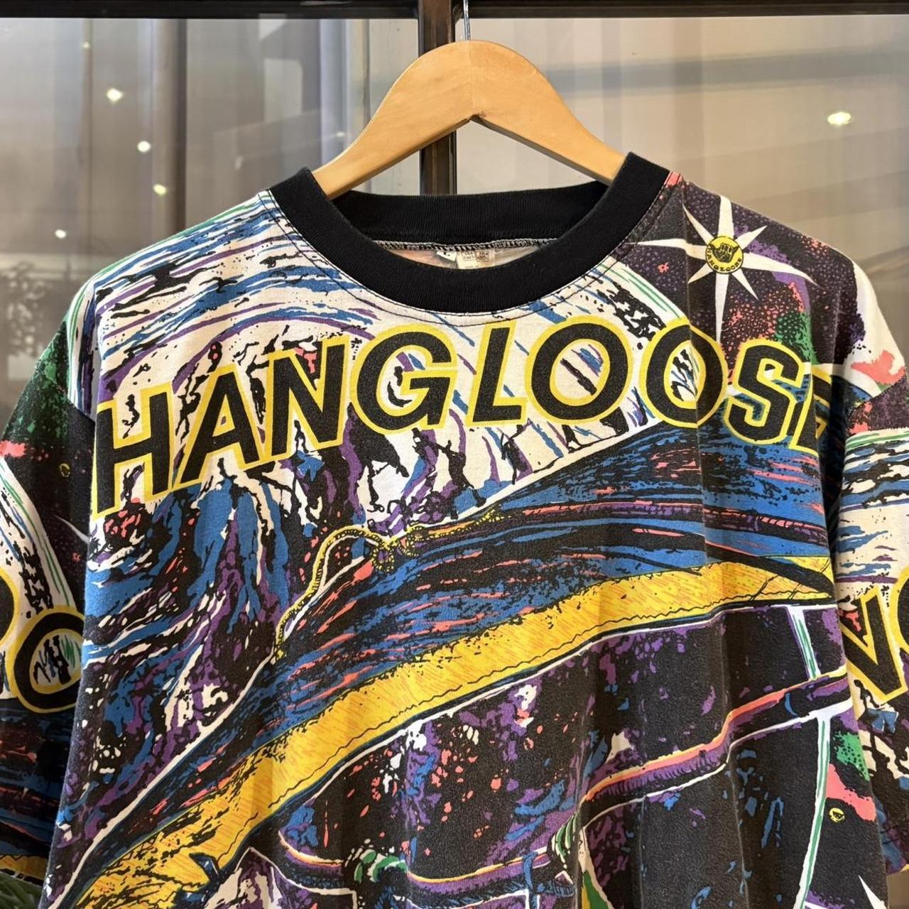 Vintage Hang Loose T Shirt Tee Mens Large Multicolour All Over Print Surf Skate Graphic Top Y2K 90s