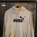 SWT268 - Vintage Retro Essential Puma White Hoodie sweatshirt with centre chest logo #puma #sportswear #casual