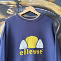 Vintage Ellesse Sweatshirt Mens XXL Navy Big Centre Logo Embroidered Pullover Jumper Top 90s Y2K 00s