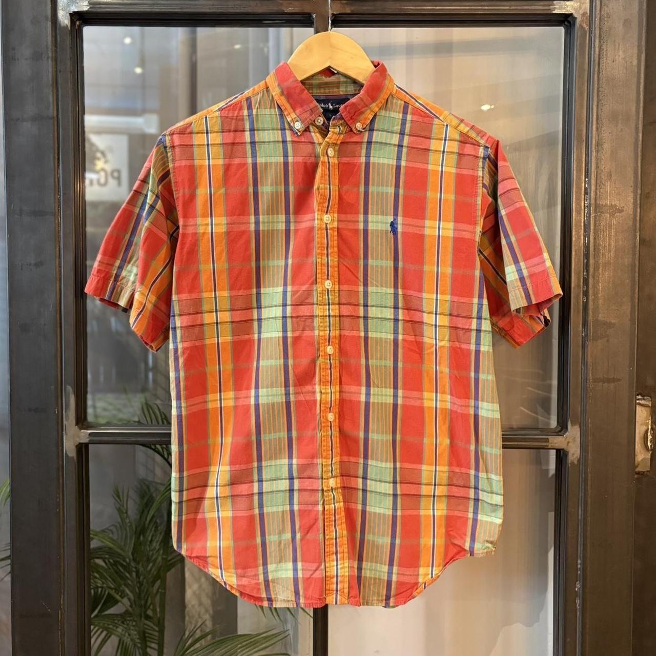 Vintage Ralph Lauren Orange Check Polo Shirt Short Sleeve collared button up top  #Y2K #preppy #chiefkeef #oldmoney #ralphlauren