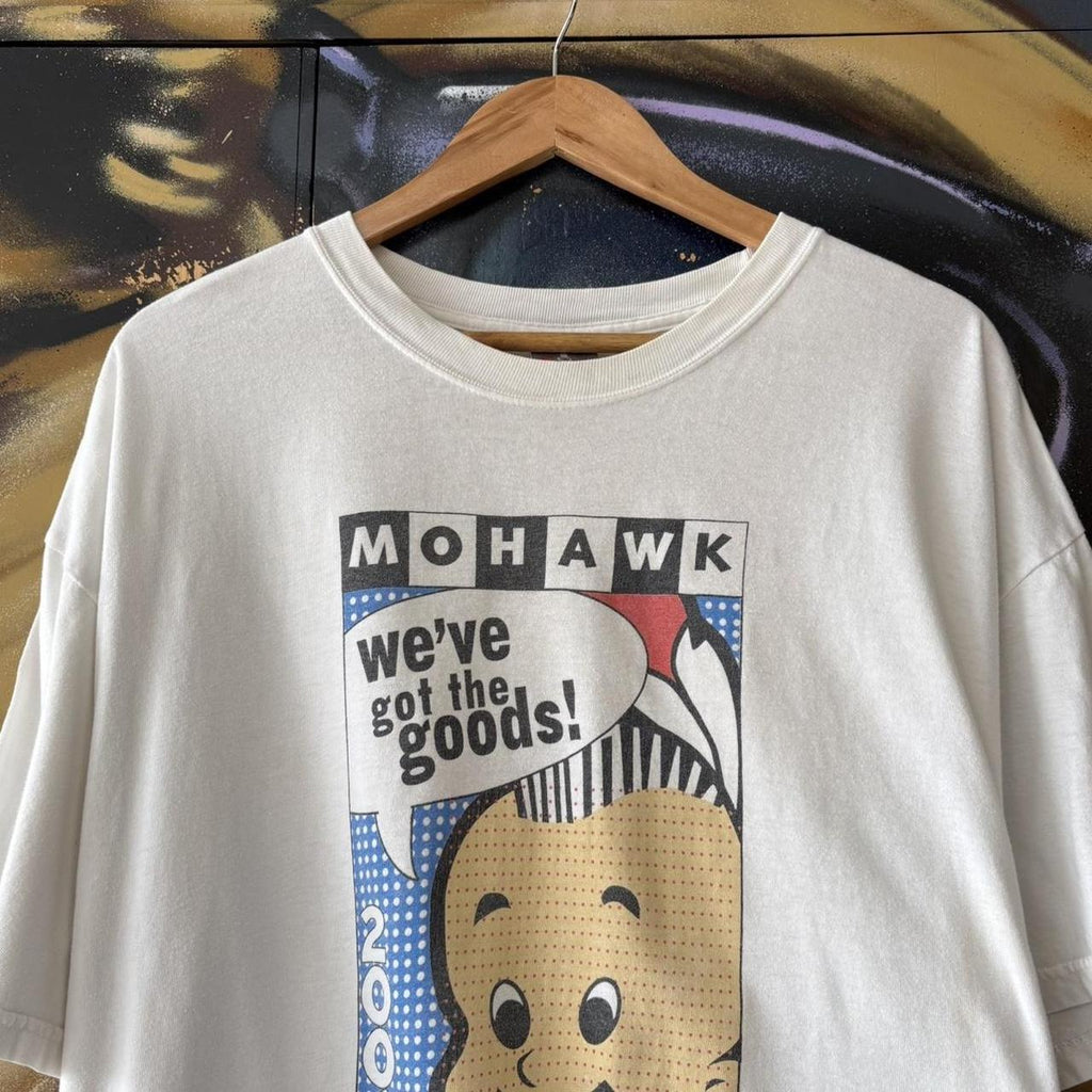 Vintage Mohawk T Shirt Tee Mens XL White Cartoon Graphic Print Promo Advertising 2006 Top 90s Y2K