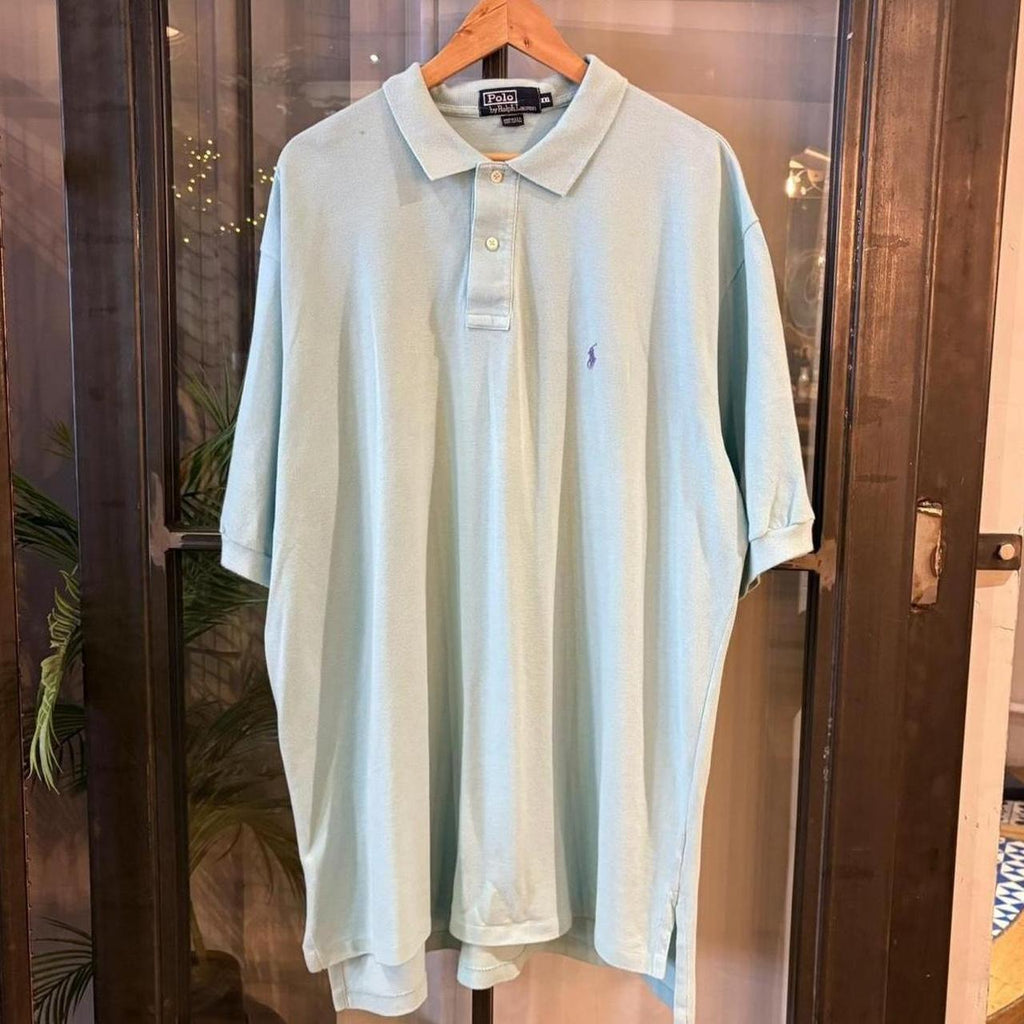 POL555-F - Vintage Retro Ralph Lauren Plain Turquoise Polo Shirt Short Sleeve collared button up top  #Y2K #preppy #chiefkeef #oldmoney #ralphlauren