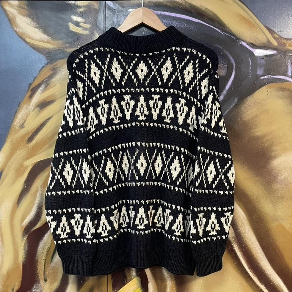 Vintage Two-Tone Funky Pattern Knit Turtleneck Sweater