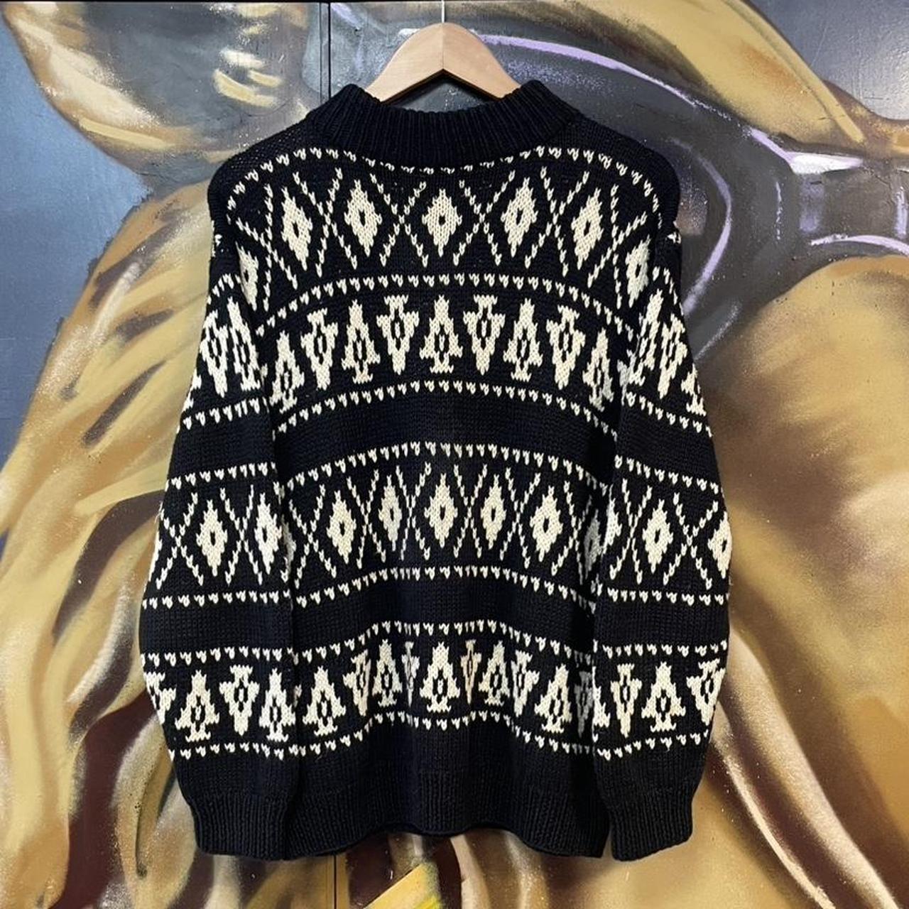 Vintage Two-Tone Funky Pattern Knit Turtleneck Sweater