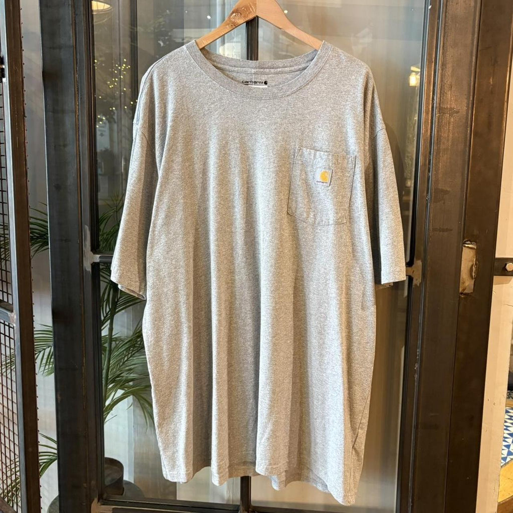 TEE497F - Vintage Retro Essential Grey Carhartt Pocket Top Tee T-shirt with embroidered patch logo #skater #workwear  #carhartt #y2k #pockettee