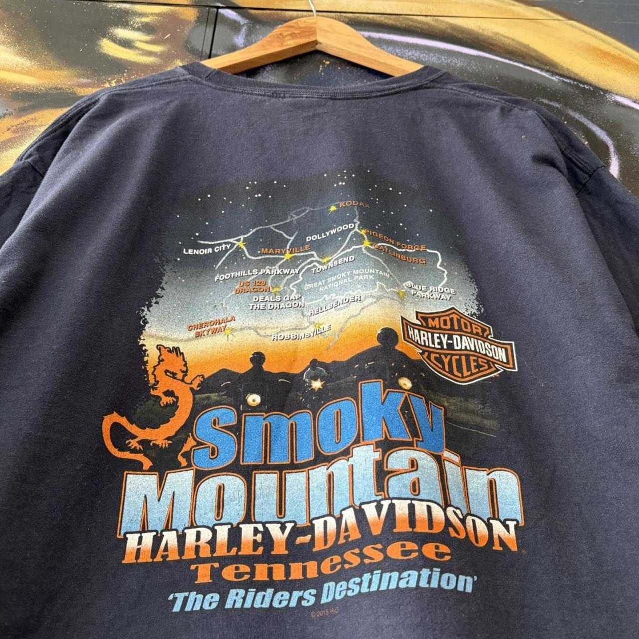 Vintage Harley Davidson T Shirt Mens XL Navy Tee Graphic Back Print Smoky Mountain Biker Top Y2K 90s