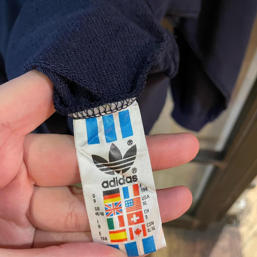 SWT444 - Vintage Retro Essential Navy Adidas Crewneck Jumper Sweatshirt with big spellout print logo #90s #sportswear #essential #adidas #y2k