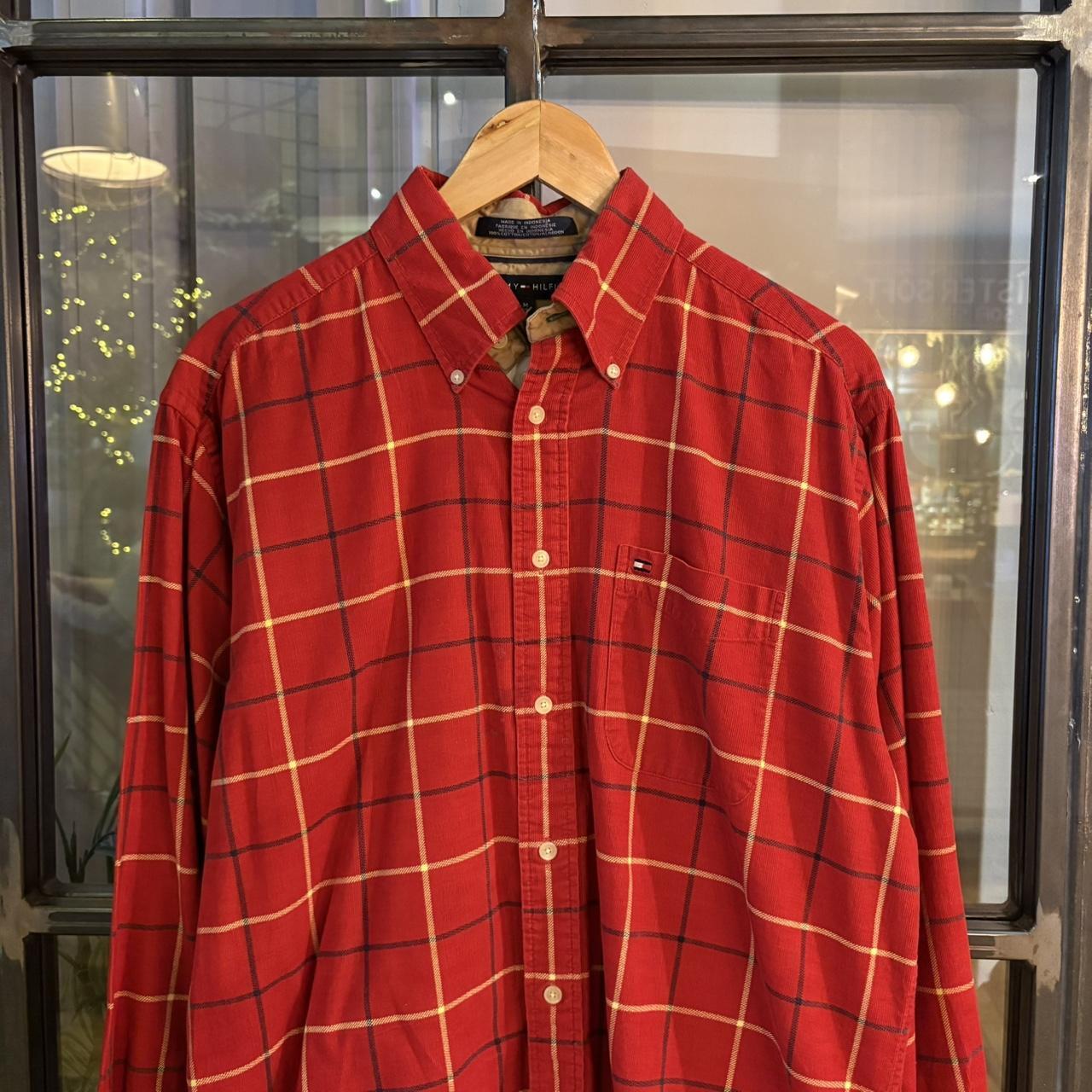 1224E30 - Vintage Tommy Red Corduroy Checked Shirt Short Sleeve collared button up #Y2K #preppy #chiefkeef #preppy #oldmoney