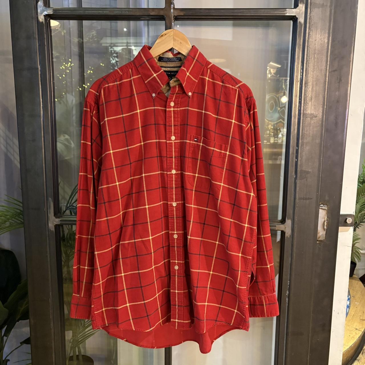 1224E30 - Vintage Tommy Red Corduroy Checked Shirt Short Sleeve collared button up #Y2K #preppy #chiefkeef #preppy #oldmoney