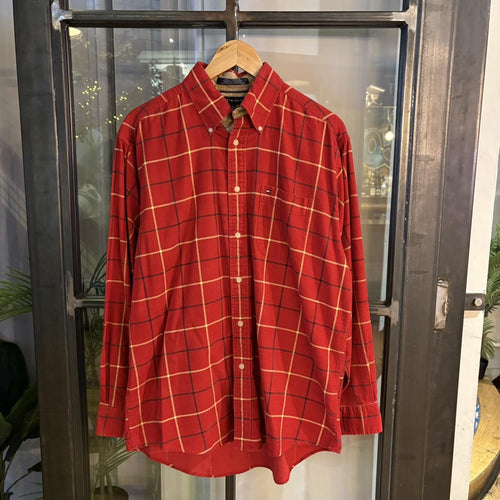 1224E30 - Vintage Tommy Red Corduroy Checked Shirt Short Sleeve collared button up #Y2K #preppy #chiefkeef #preppy #oldmoney