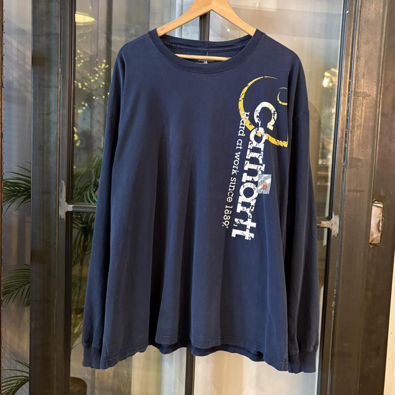 TEE518F - Vintage Retro Essential Navy Carhartt Longsleeve Graphic Print Top Tee T-shirt with embroidered patch logo #skater #longsleeve #carhartt #y2k #graphic