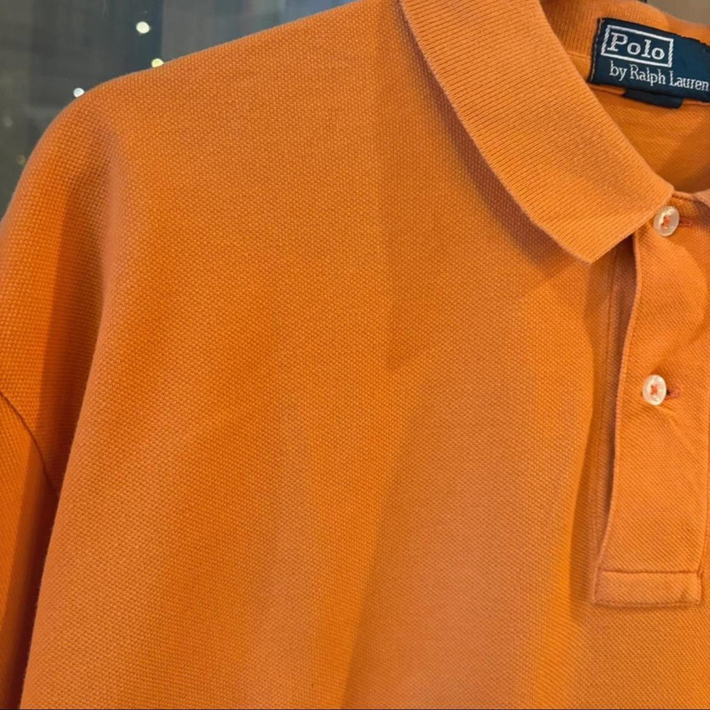 POL407-F - Vintage Retro Ralph Lauren Orange Plain Polo Shirt Short Sleeve collared button up top  #Y2K #preppy #chiefkeef #oldmoney #ralphlauren