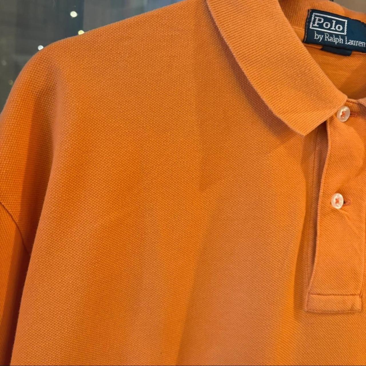 POL407-F - Vintage Retro Ralph Lauren Orange Plain Polo Shirt Short Sleeve collared button up top  #Y2K #preppy #chiefkeef #oldmoney #ralphlauren